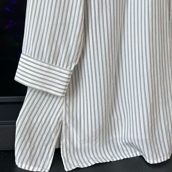 Eileen Fisher 100% Silk Oversized Striped Button Down Tunic Blouse Size S - Picture 5 of 13